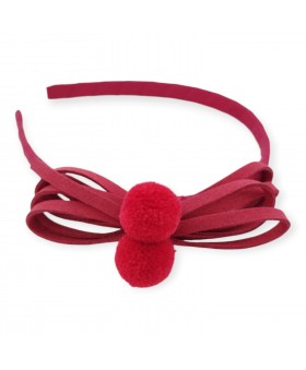 Tocado pompón polipiel rojo